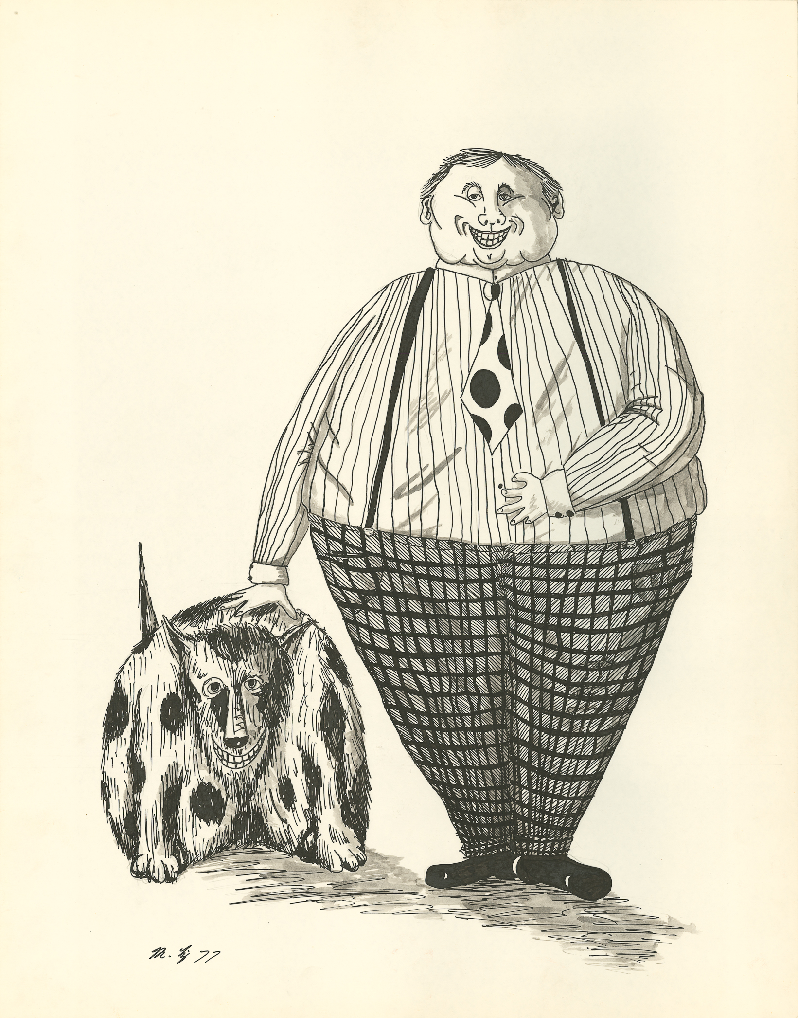 <i>Fat Henry And His Fat Dog</i><br>Ink on poster board<br>28 X 22 Inches<br>February - 1977<br>