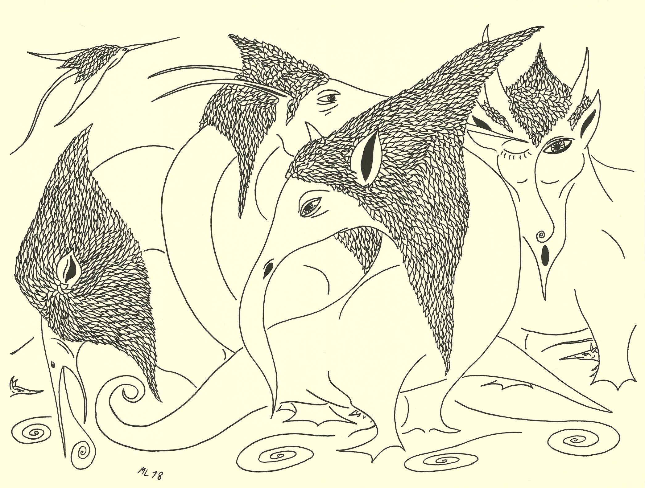 <i>A Herd Of 'Em</i><br>Ink on paper<br>18 X 24 Inches<br>Dated - 1978<br>