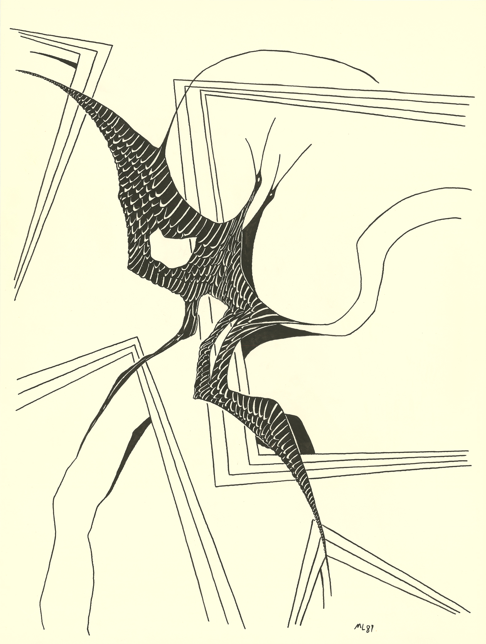 <i>Crow In The House Of Mirrors</i><br>Ink on paper<br>24 X 18 Inches<br>January - 1980<br>