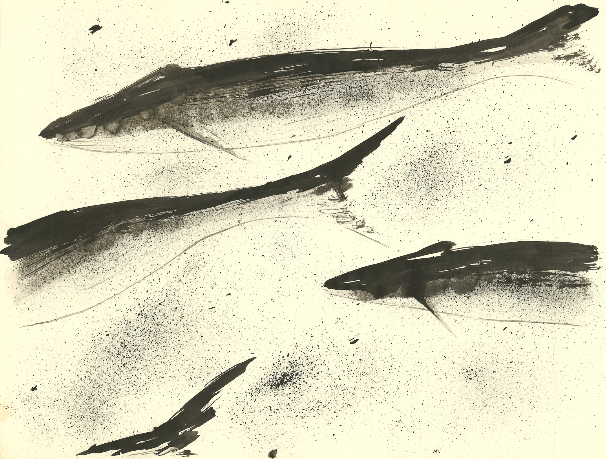 <i>Whales # 2</i><br>Ink on paper<br>Whales Series<br>18 X 24 Inches<br>March - 1982<br>